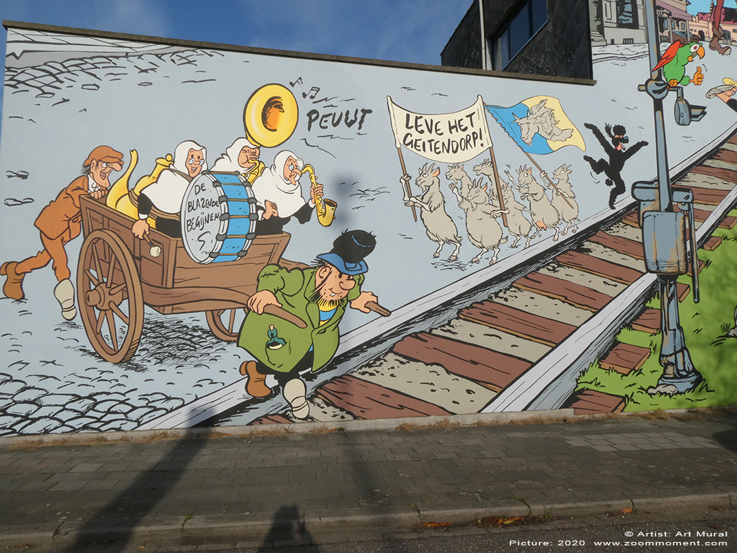 Street Art Antwerpen  Art Mural
Created by Art Mural
G.O.A.T. – The biggest comic mural in Belgium now belongs to Wilrijk. The granddaughter of Jommeke's creatie Jef Nys designed this mural to honor her grandfather and Wilrijk, where he was born. People of Wilrijk are known as 'geitekoppen' (translated as goatheads), therefor you'll find a clear reference to goats.Created in november 2017
Trefwoorden: Street Art Antwerpen  Art Mural Jommeke
