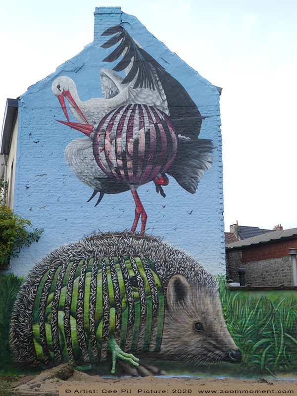 Street Art Gent Cee Pil 
Trefwoorden: Street Art Gent Cee Pil stork ooievaar egel hedgehog baby